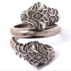 Gucci pre owned dual tiger head ring.